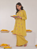 1Pc Embroidered Pret Kurti Cotton Mustard - OGEKTG-2309022